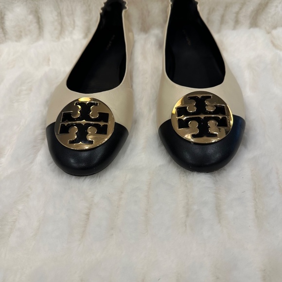 Tory Burch Claire Cap Toe Ballet Flat (Women) 10.5M, CREAM / BLACK / GOLD - Picture 3 of 6